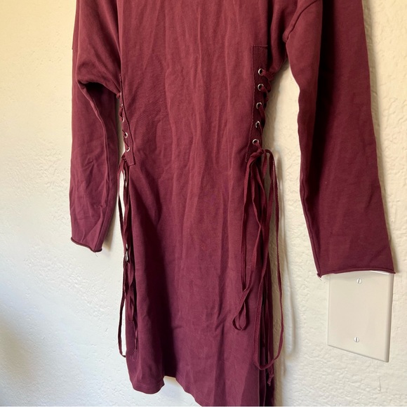 silence + noise UO Wine Side Lace Up Cinch Long sleeve Mini Dress, Size S - Picture 5 of 9
